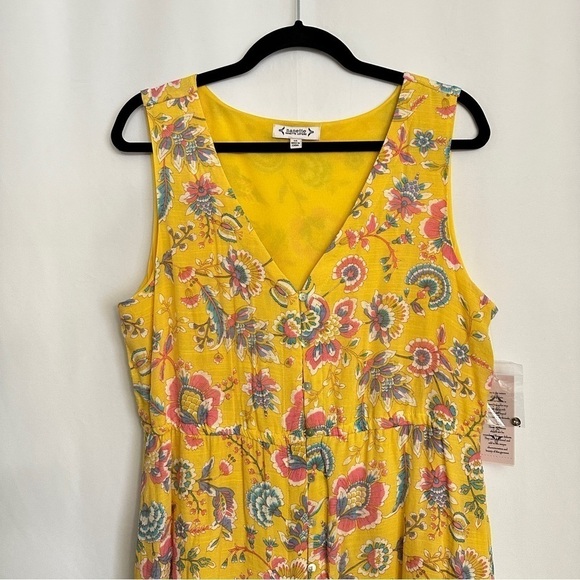 NWT Nanette Lepore Women's Sleeveless Yellow Floral Tiered Midi SunDress sz 14 - Picture 4 of 15